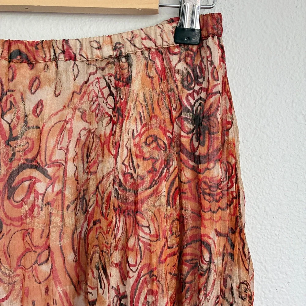 Chico's Silk Maxi Skirt Women Size 0 Orange Paisley Metallic Gold Boho Flowy